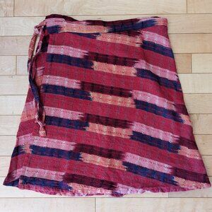 UNIQUE RED IKAT TEXTILE HANDWOVEN VINTAGE WRAP SKIRT